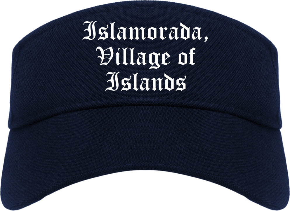 Islamorada, Village of Islands Florida FL Old English Mens Visor Cap Hat Navy Blue