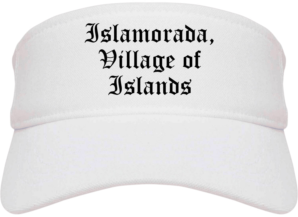 Islamorada, Village of Islands Florida FL Old English Mens Visor Cap Hat White