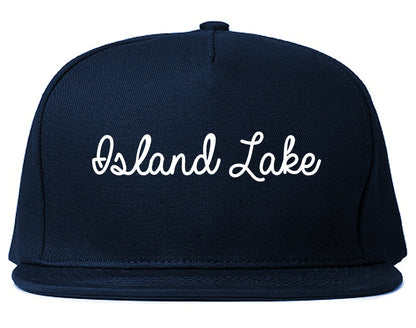 Island Lake Illinois IL Script Mens Snapback Hat Navy Blue