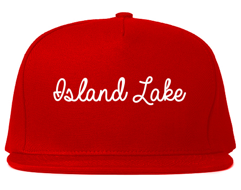 Island Lake Illinois IL Script Mens Snapback Hat Red