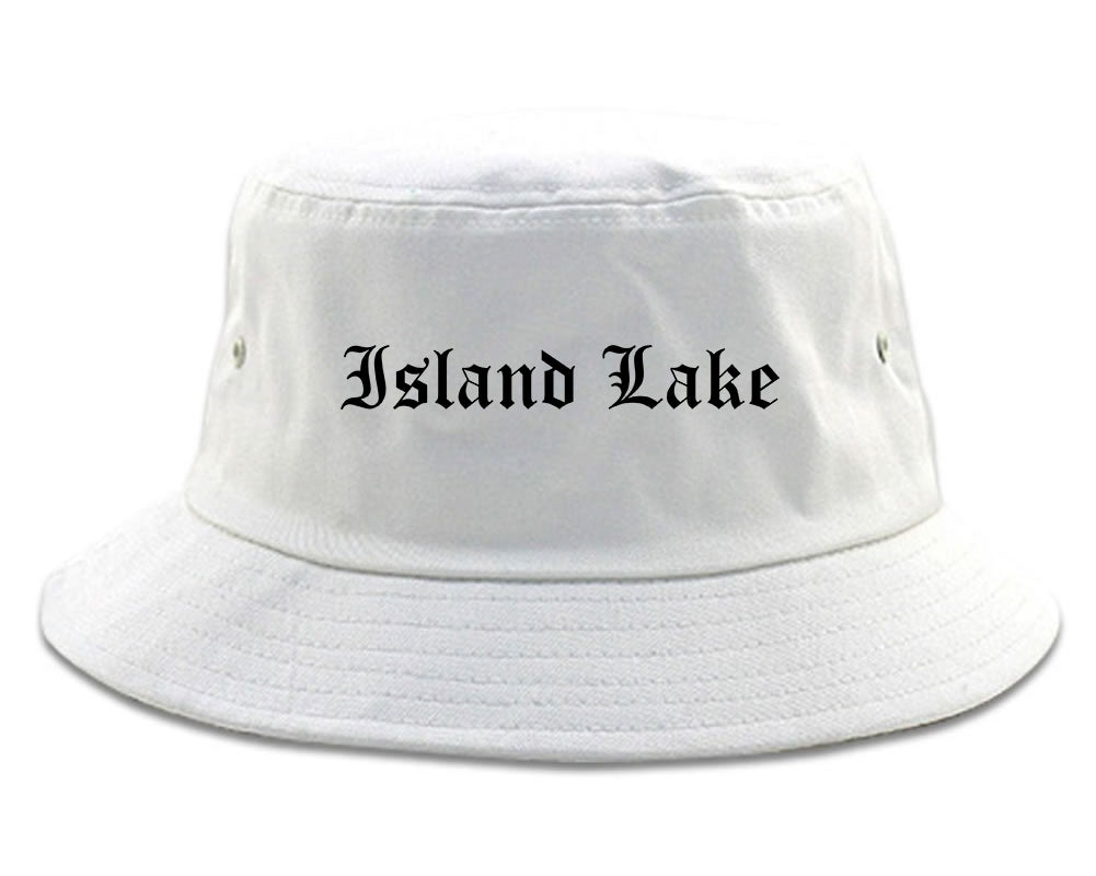 Island Lake Illinois IL Old English Mens Bucket Hat White