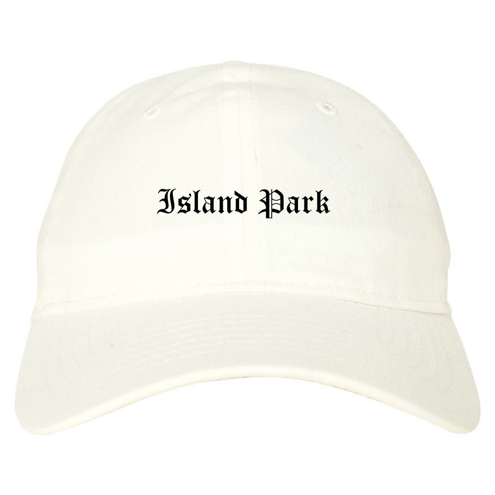 Island Park New York NY Old English Mens Dad Hat Baseball Cap White