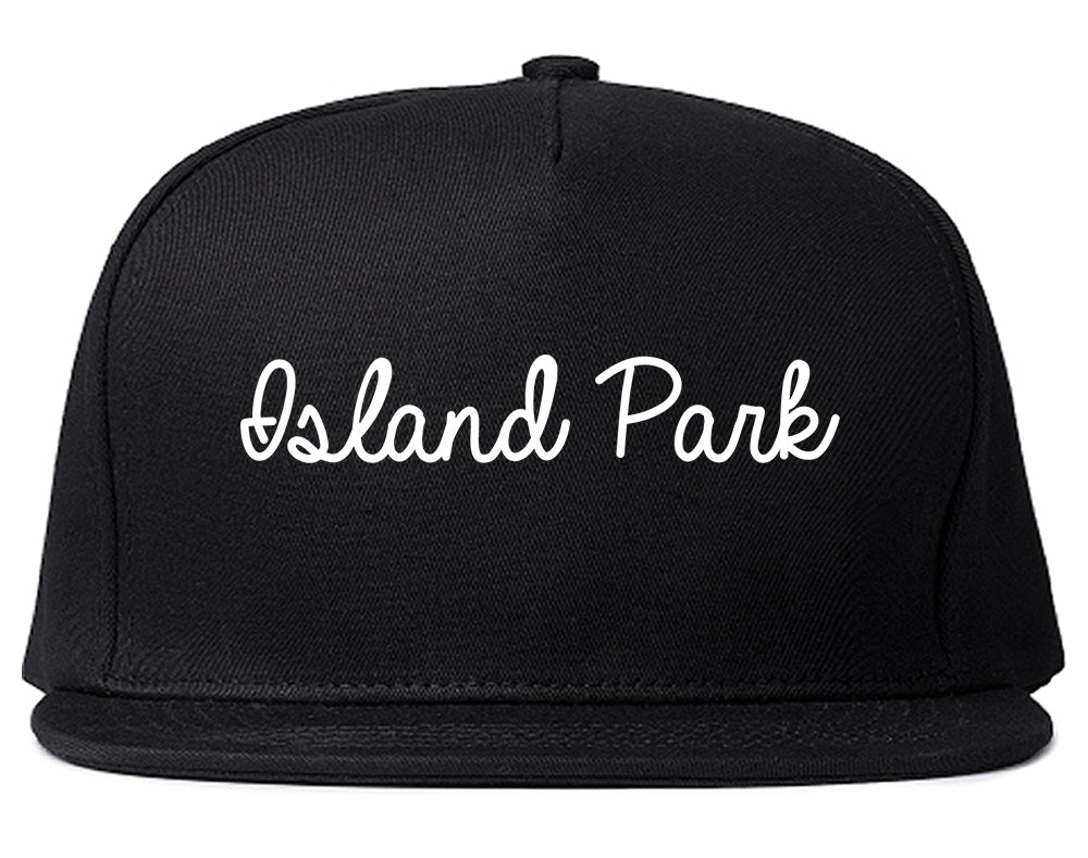 Island Park New York NY Script Mens Snapback Hat Black