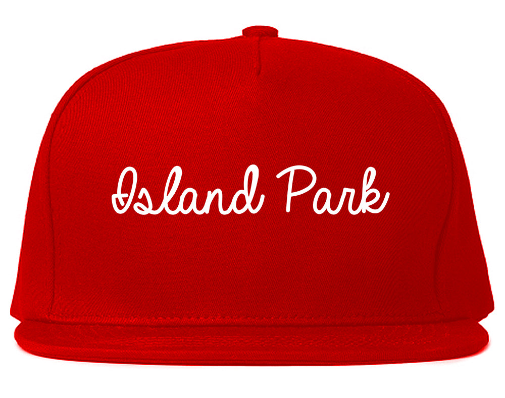 Island Park New York NY Script Mens Snapback Hat Red