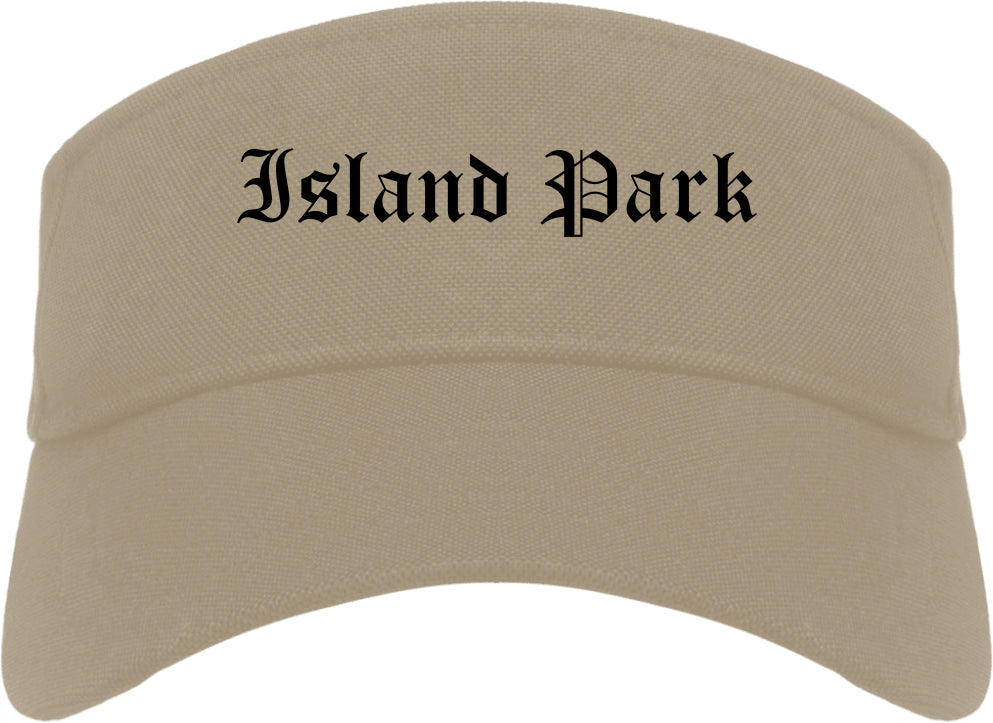 Island Park New York NY Old English Mens Visor Cap Hat Khaki