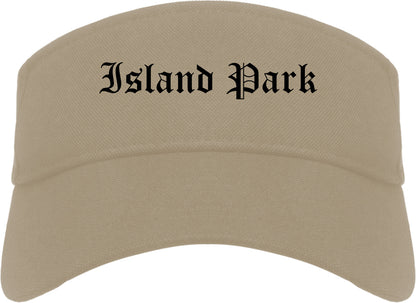 Island Park New York NY Old English Mens Visor Cap Hat Khaki