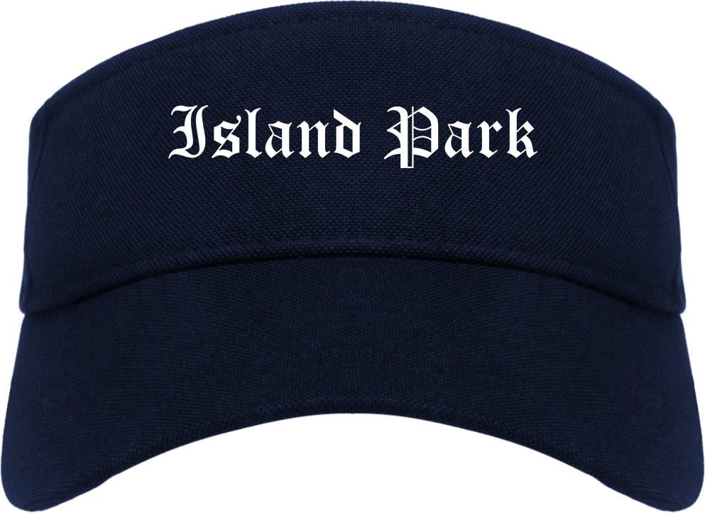 Island Park New York NY Old English Mens Visor Cap Hat Navy Blue