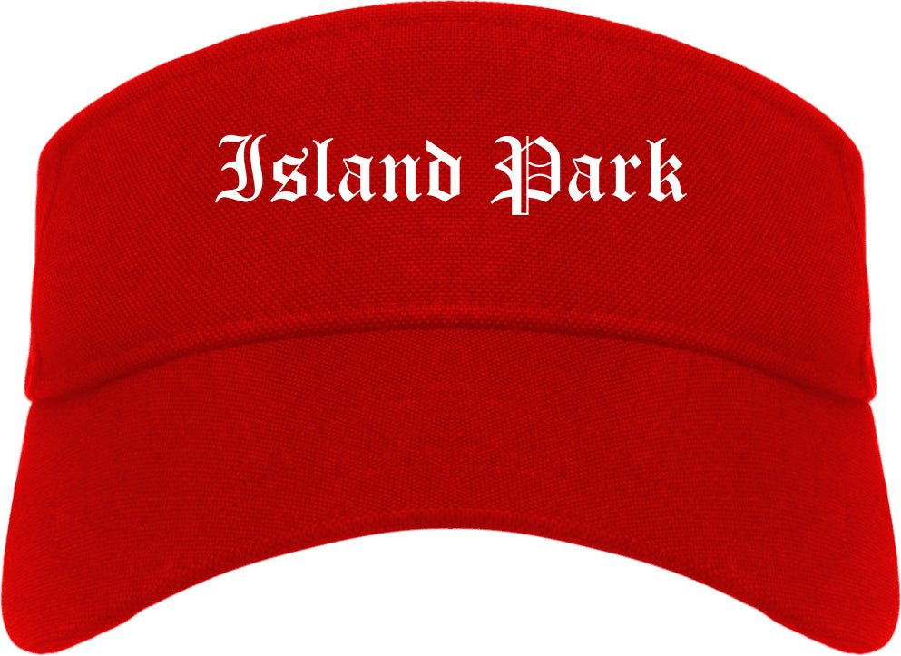Island Park New York NY Old English Mens Visor Cap Hat Red