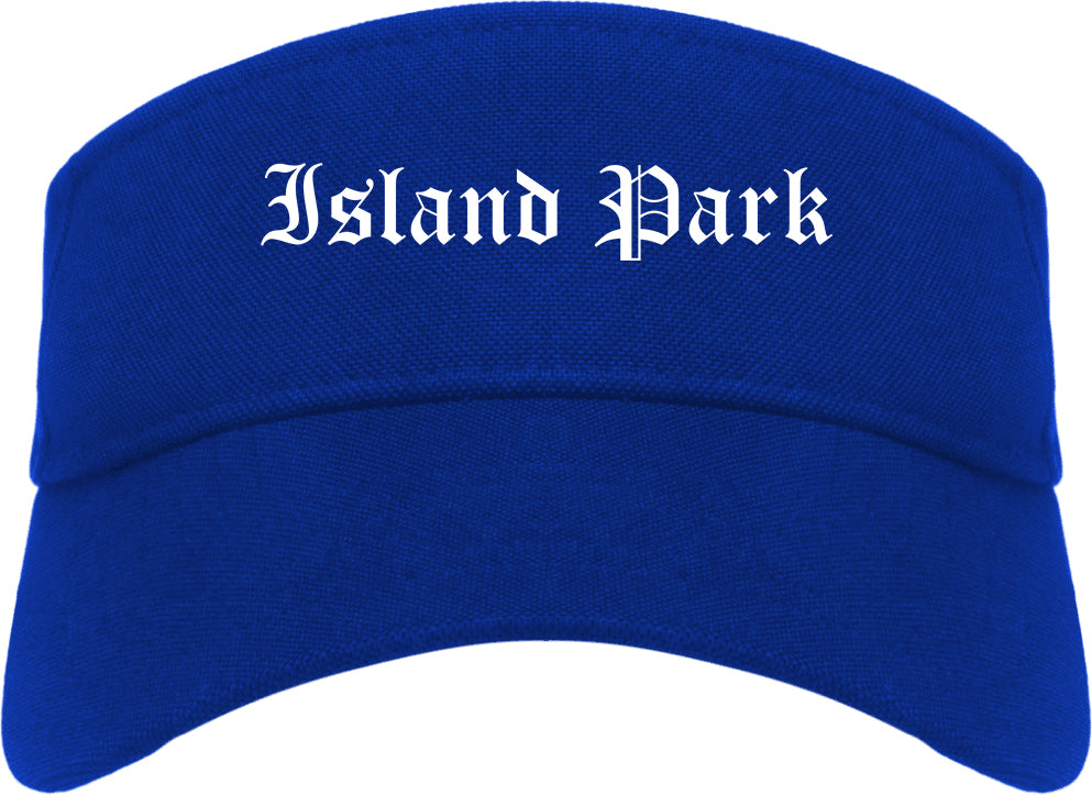 Island Park New York NY Old English Mens Visor Cap Hat Royal Blue