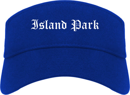 Island Park New York NY Old English Mens Visor Cap Hat Royal Blue