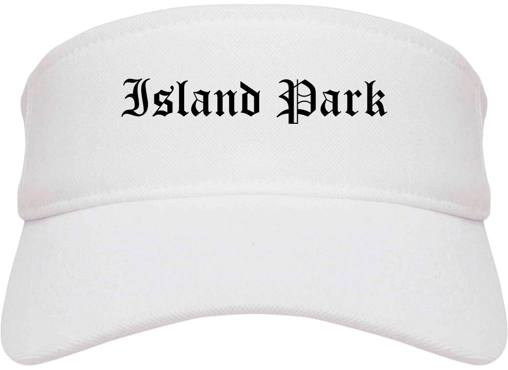 Island Park New York NY Old English Mens Visor Cap Hat White