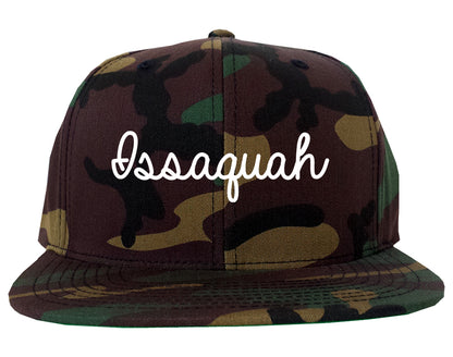 Issaquah Washington WA Script Mens Snapback Hat Army Camo