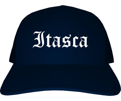 Itasca Illinois IL Old English Mens Trucker Hat Cap Navy Blue