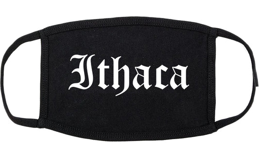 Ithaca New York NY Old English Cotton Face Mask Black