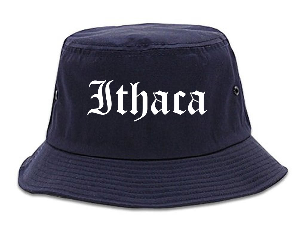 Ithaca New York NY Old English Mens Bucket Hat Navy Blue