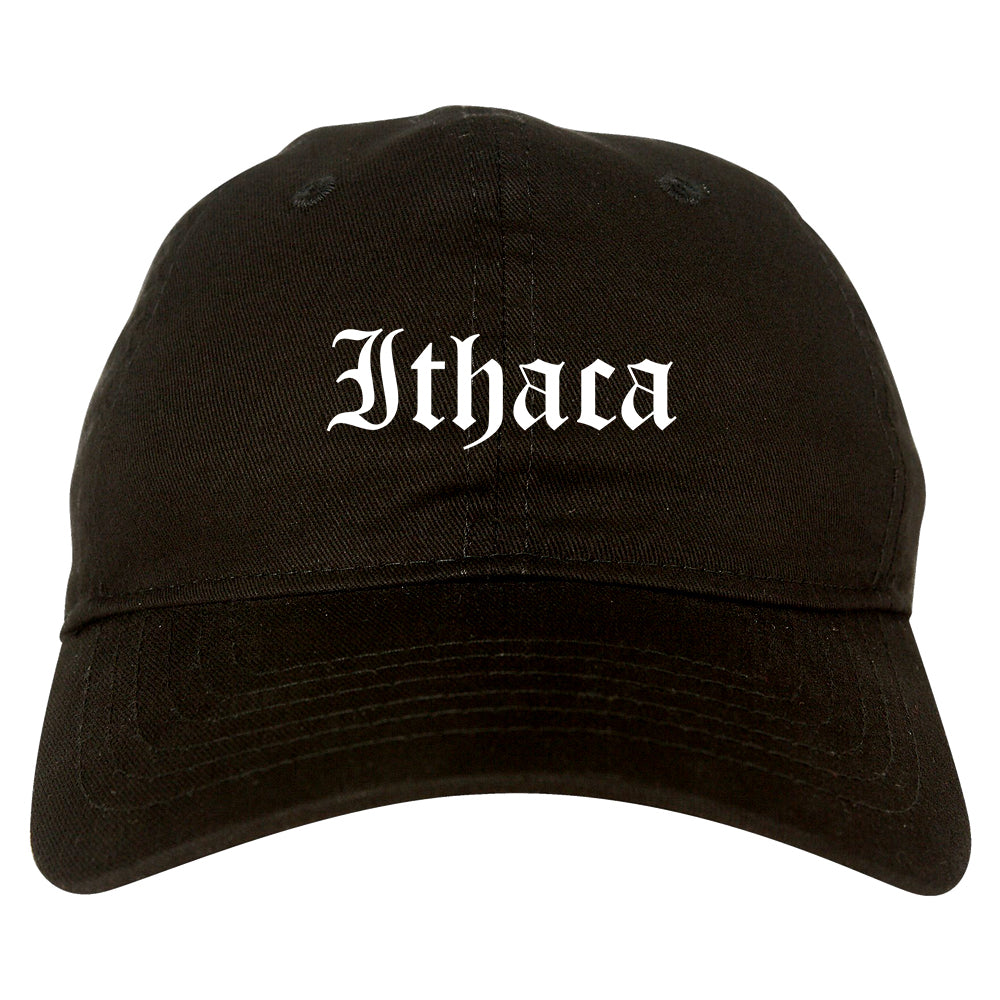 Ithaca New York NY Old English Mens Dad Hat Baseball Cap Black