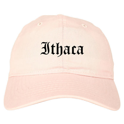 Ithaca New York NY Old English Mens Dad Hat Baseball Cap Pink