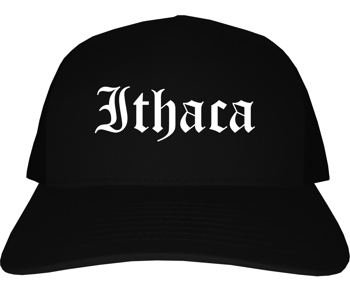 Ithaca New York NY Old English Mens Trucker Hat Cap Black