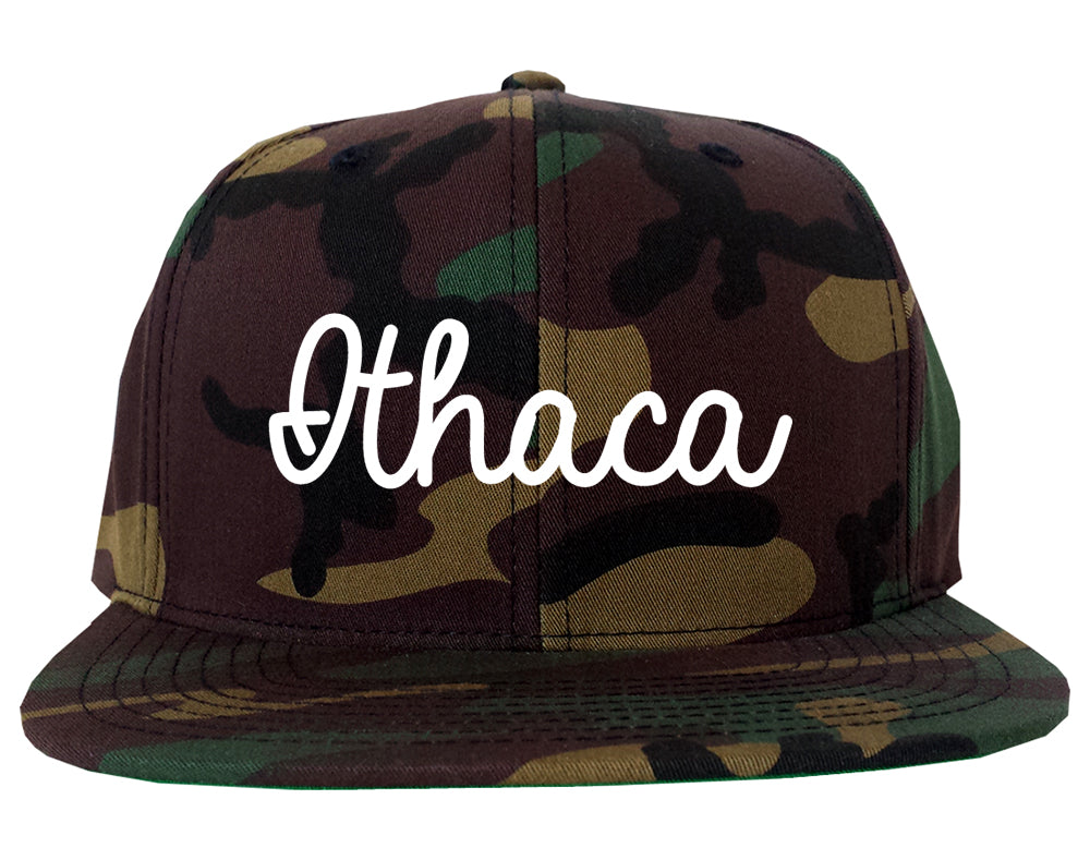 Ithaca New York NY Script Mens Snapback Hat Army Camo