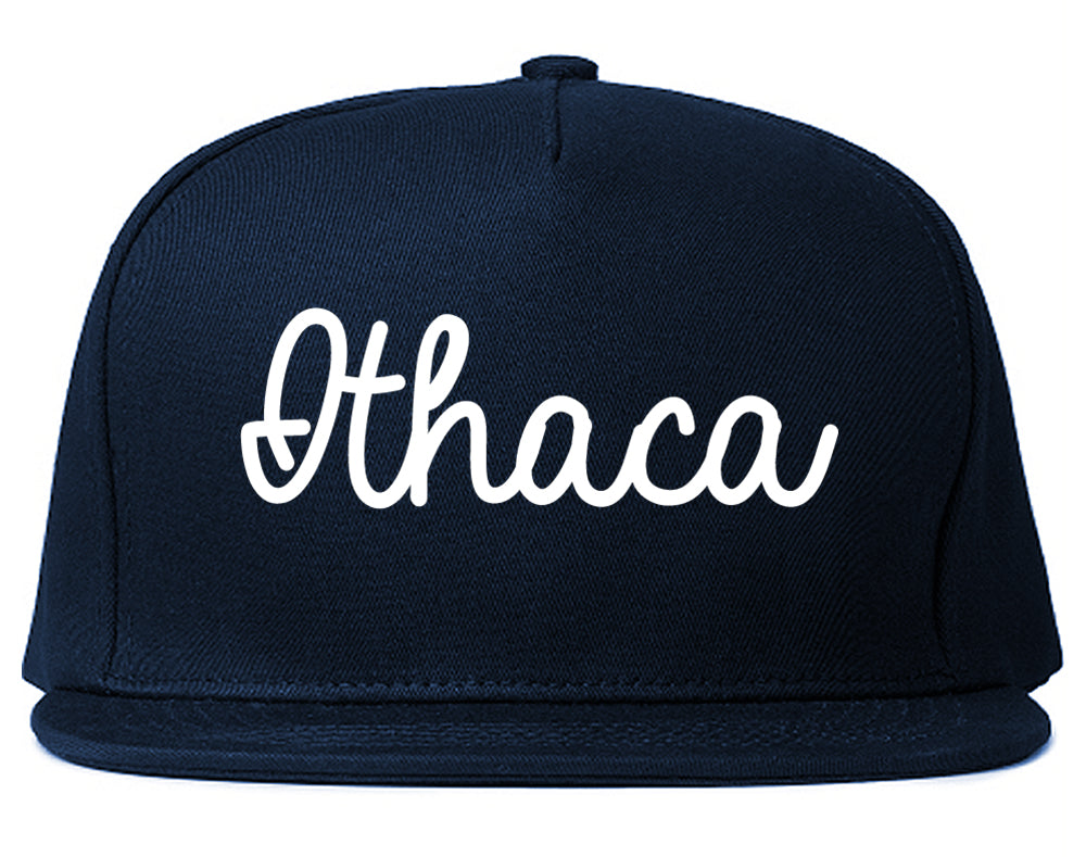 Ithaca New York NY Script Mens Snapback Hat Navy Blue