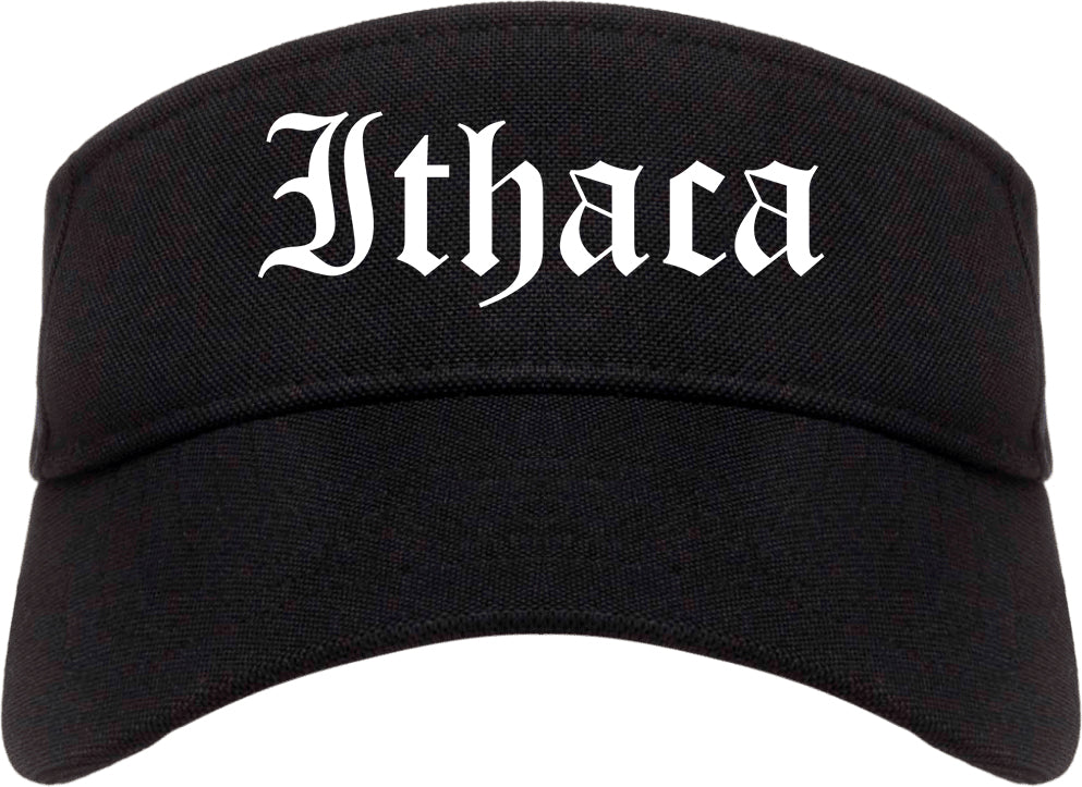 Ithaca New York NY Old English Mens Visor Cap Hat Black