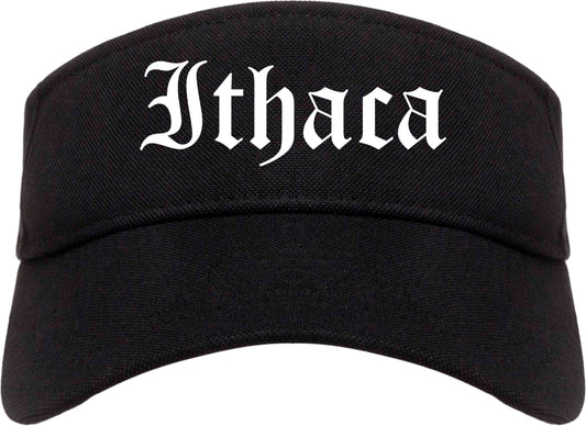 Ithaca New York NY Old English Mens Visor Cap Hat Black
