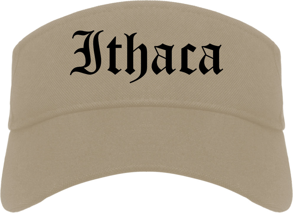 Ithaca New York NY Old English Mens Visor Cap Hat Khaki