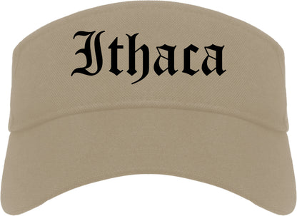 Ithaca New York NY Old English Mens Visor Cap Hat Khaki