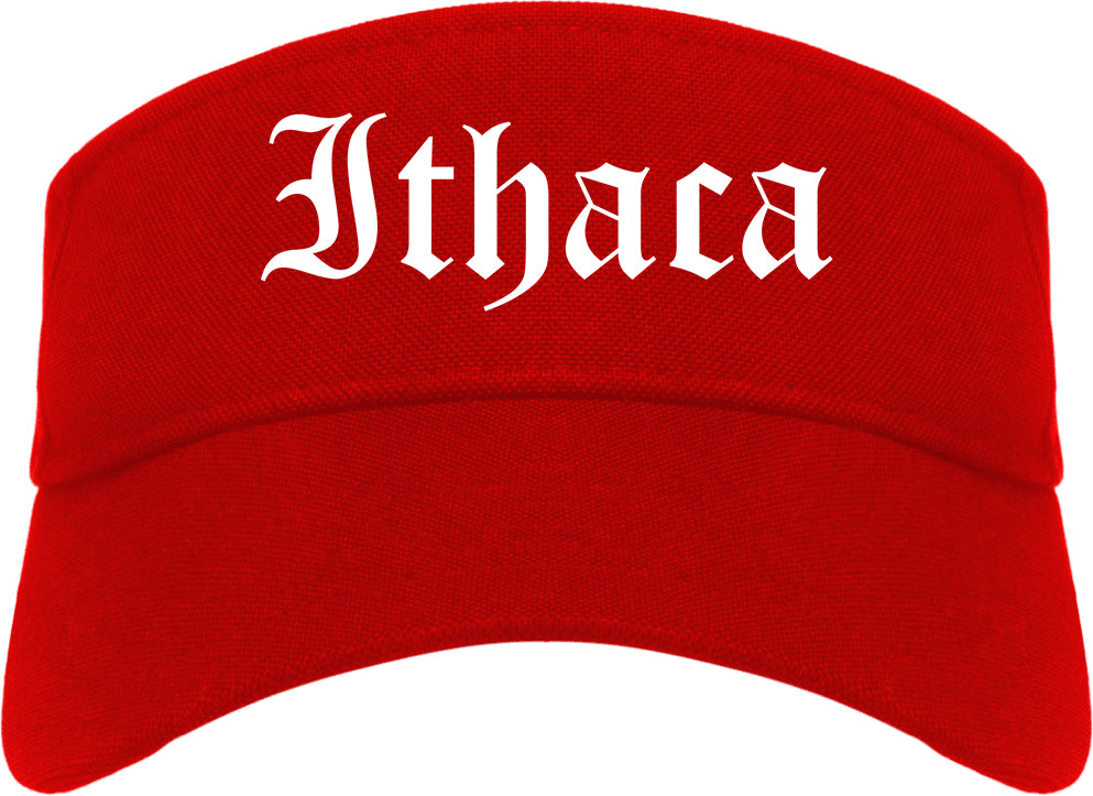Ithaca New York NY Old English Mens Visor Cap Hat Red