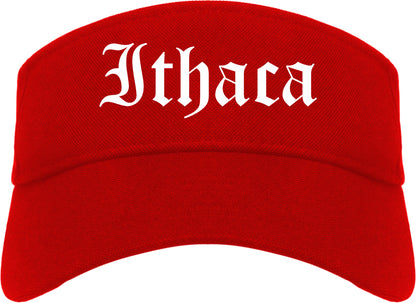 Ithaca New York NY Old English Mens Visor Cap Hat Red