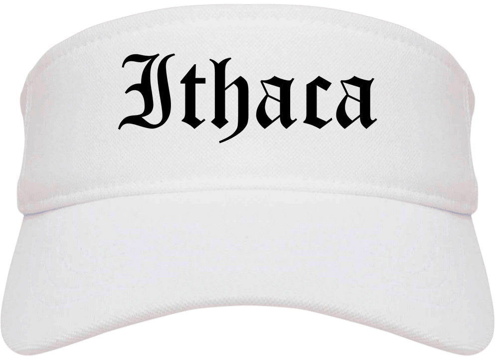 Ithaca New York NY Old English Mens Visor Cap Hat White