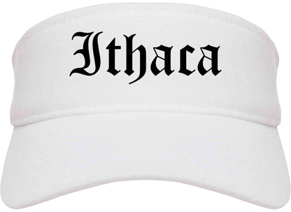 Ithaca New York NY Old English Mens Visor Cap Hat White
