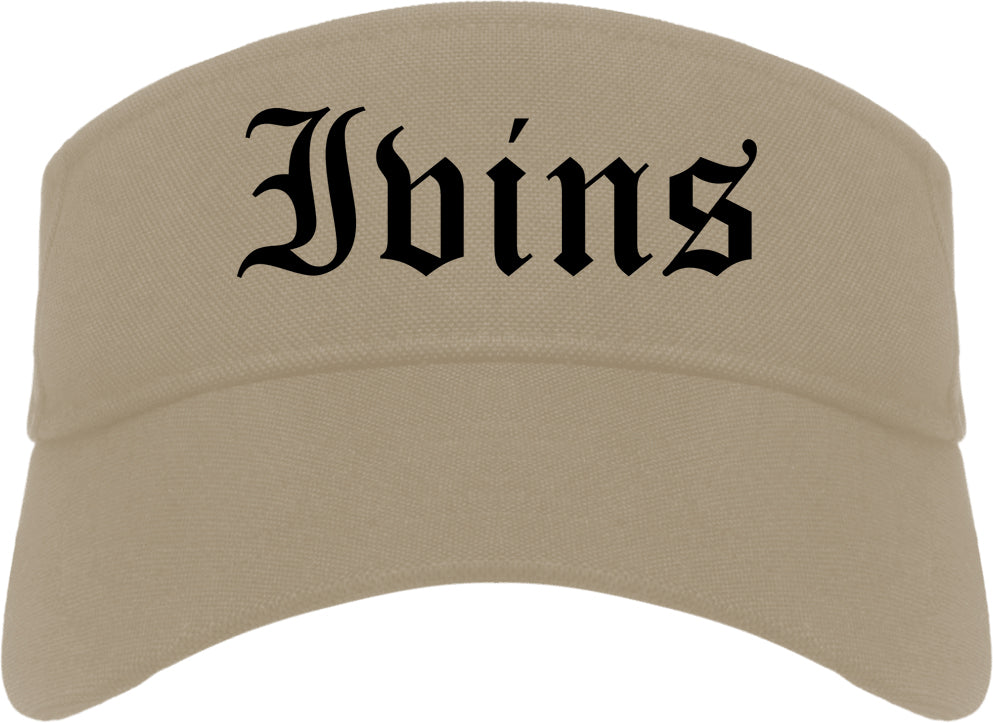Ivins Utah UT Old English Mens Visor Cap Hat Khaki