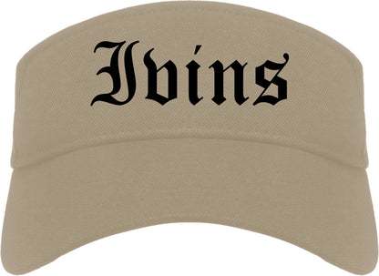 Ivins Utah UT Old English Mens Visor Cap Hat Khaki