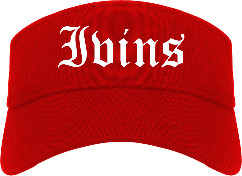 Ivins Utah UT Old English Mens Visor Cap Hat Red