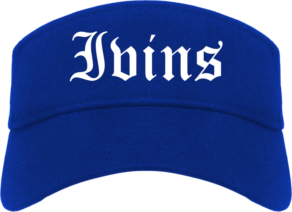 Ivins Utah UT Old English Mens Visor Cap Hat Royal Blue