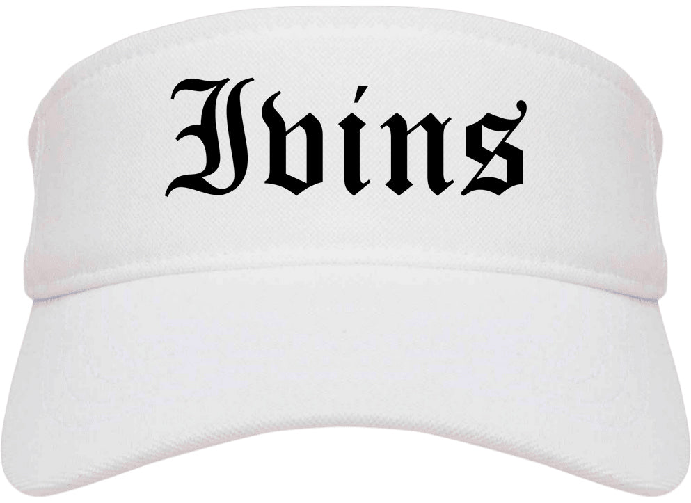 Ivins Utah UT Old English Mens Visor Cap Hat White