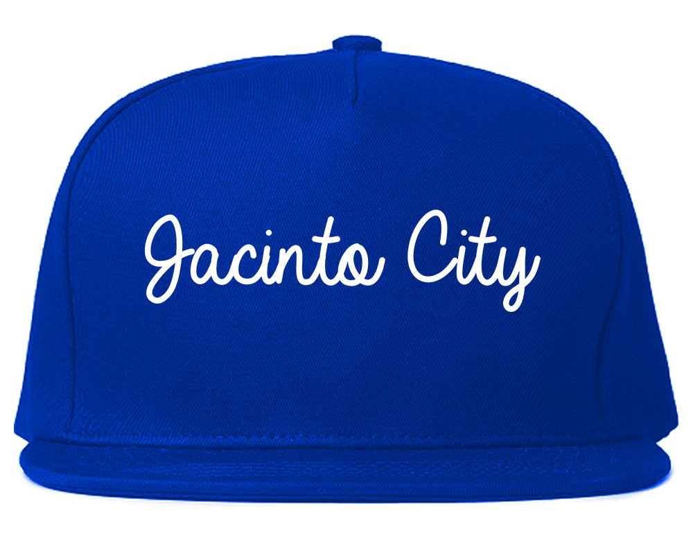 Jacinto City Texas TX Script Mens Snapback Hat Royal Blue