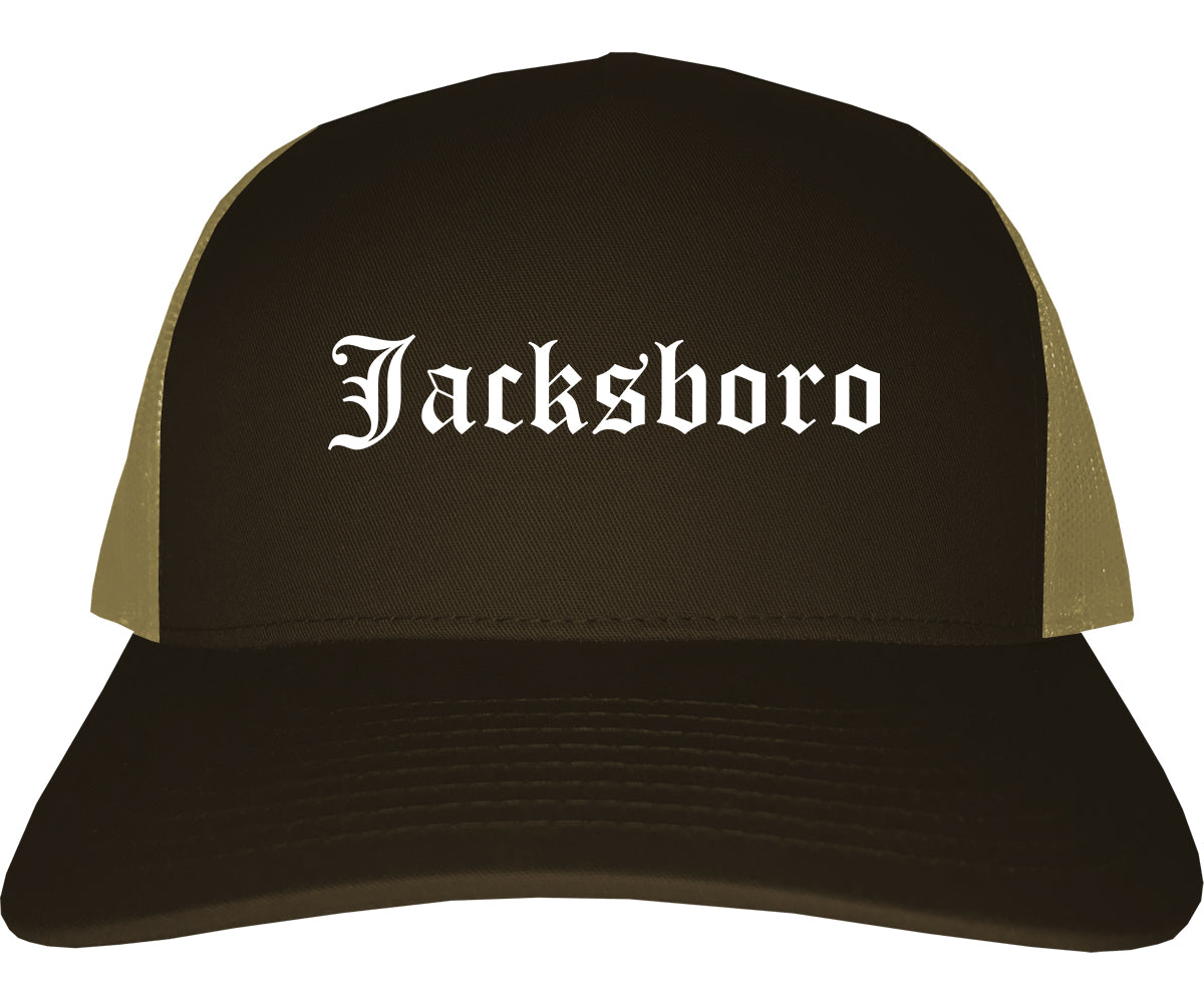 Jacksboro Texas TX Old English Mens Trucker Hat Cap Brown