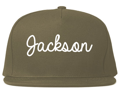 Jackson Alabama AL Script Mens Snapback Hat Grey