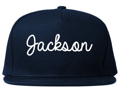 Jackson Alabama AL Script Mens Snapback Hat Navy Blue