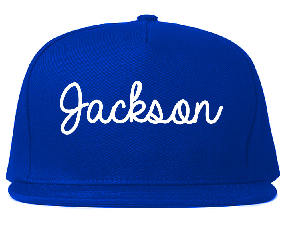 Jackson Alabama AL Script Mens Snapback Hat Royal Blue
