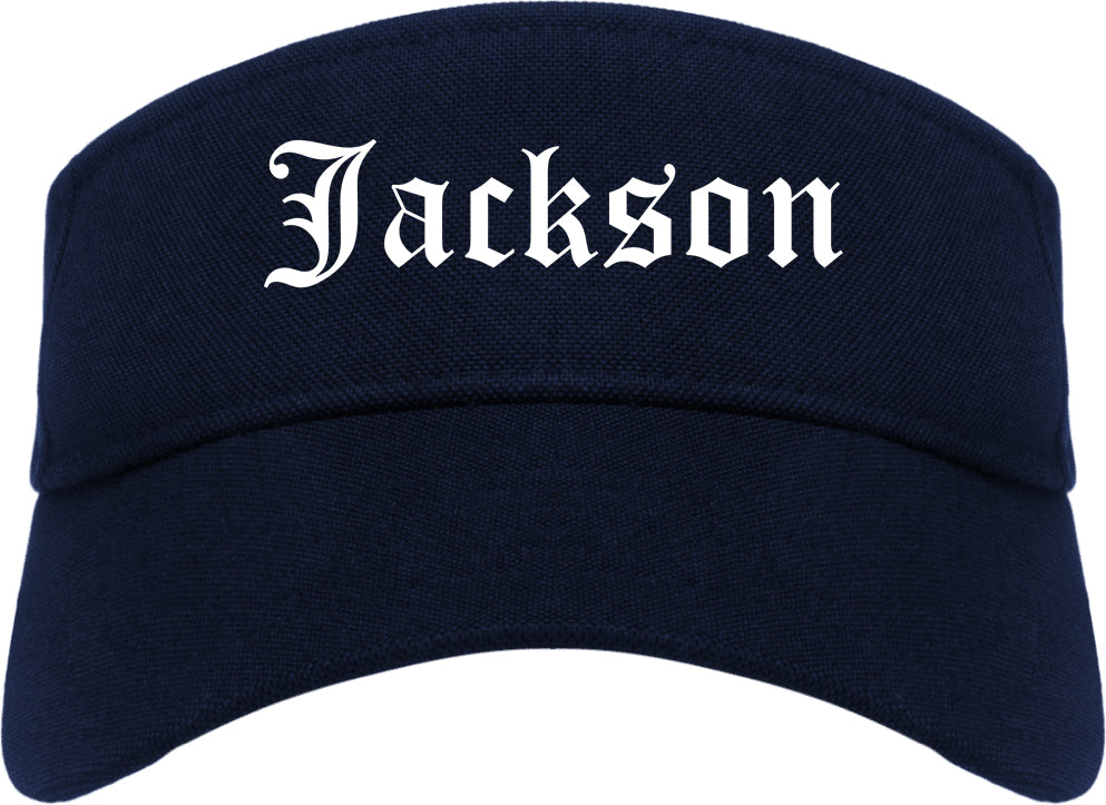 Jackson Alabama AL Old English Mens Visor Cap Hat Navy Blue