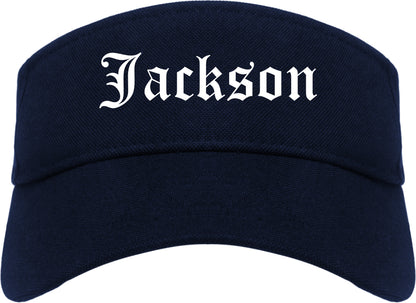 Jackson Alabama AL Old English Mens Visor Cap Hat Navy Blue