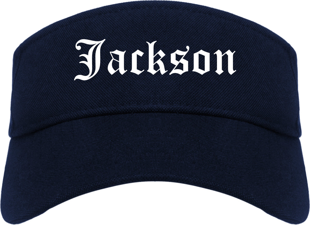 Jackson California CA Old English Mens Visor Cap Hat Navy Blue