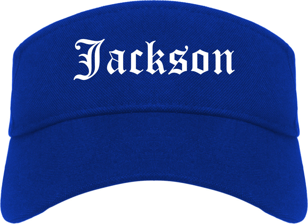 Jackson California CA Old English Mens Visor Cap Hat Royal Blue