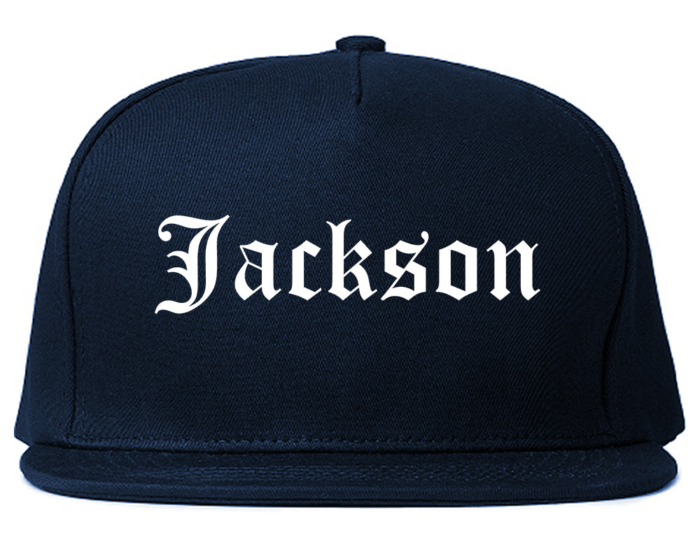 Jackson Georgia GA Old English Mens Snapback Hat Navy Blue
