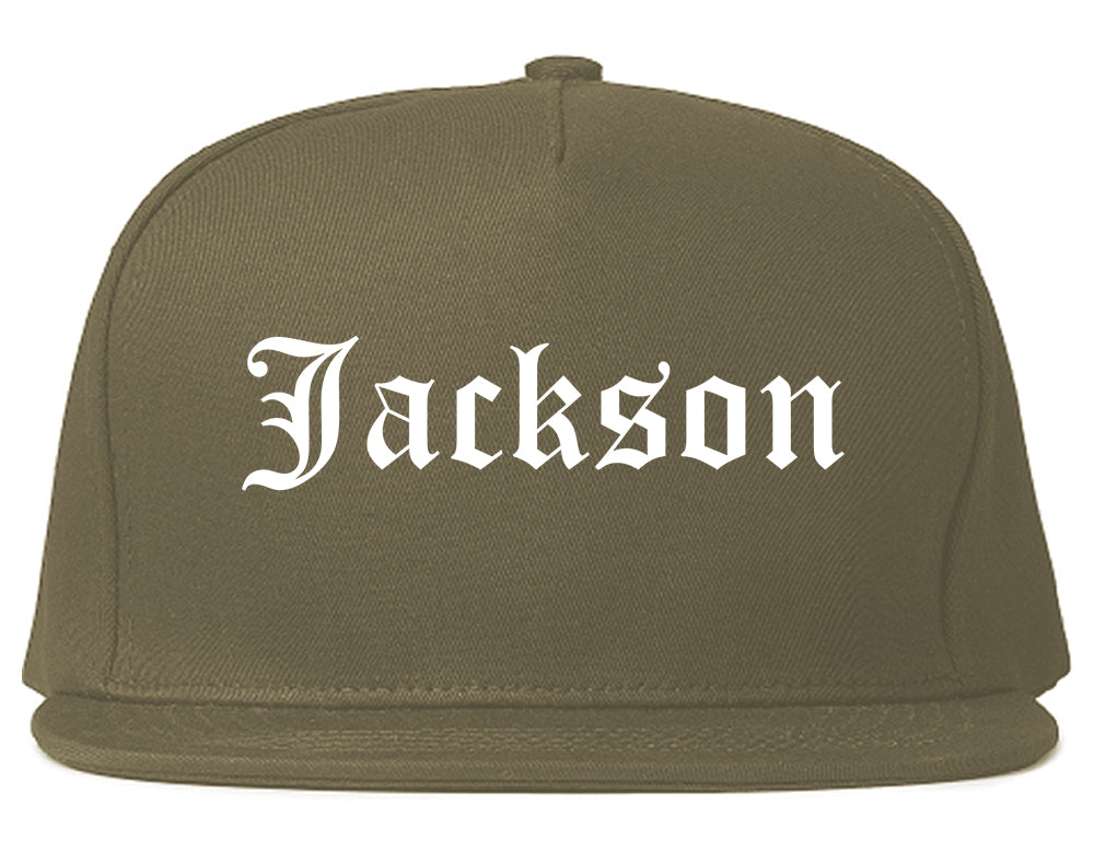 Jackson Michigan MI Old English Mens Snapback Hat Grey