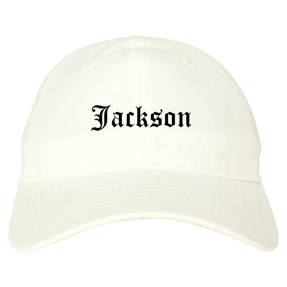 Jackson Michigan MI Old English Mens Dad Hat Baseball Cap White