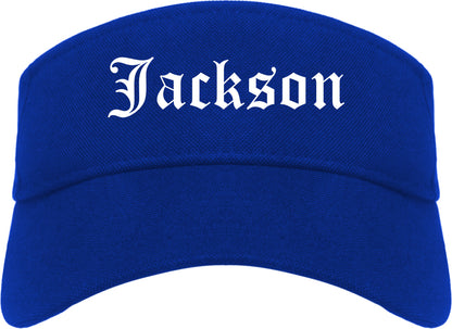 Jackson Michigan MI Old English Mens Visor Cap Hat Royal Blue